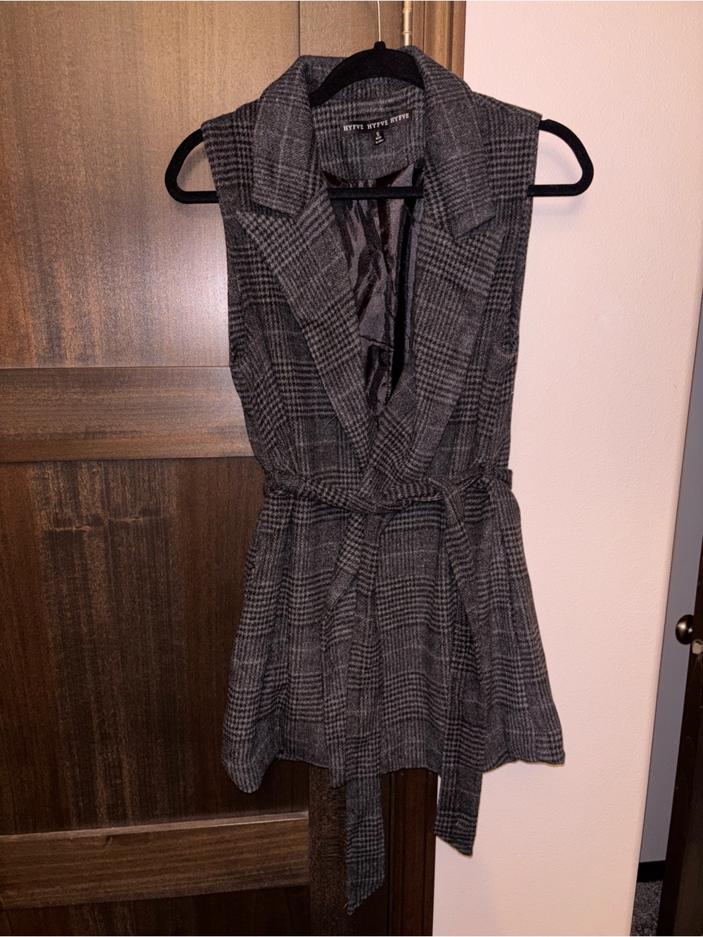HYFVE Gray Plaid Sleeveless Belted Vest